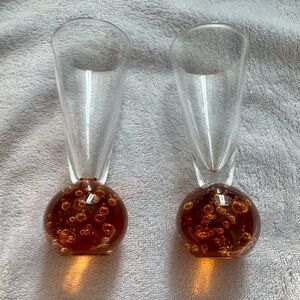 Vintage Amber Bullicante Art Glass Cordial / Shot Glass Style Pair